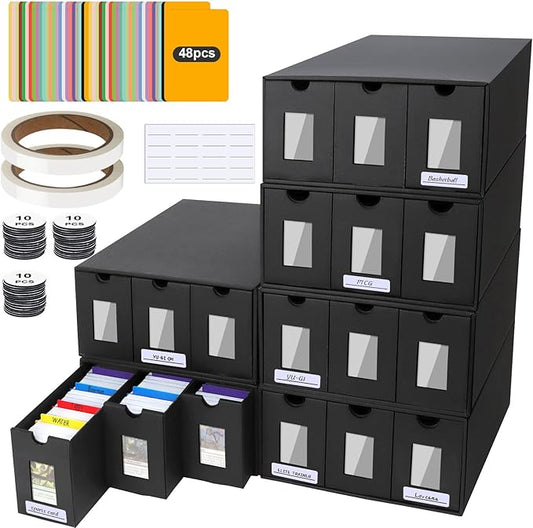 Trading Card Storage Box, 18000+ Cards Deck Box for MTG Commander, Trading Cards Organizer with 48 Card Dividers, Labels & Tapes, Visible Card Deck Boxes for MTG TCG PTCG Sport Cards by ATPWONZ