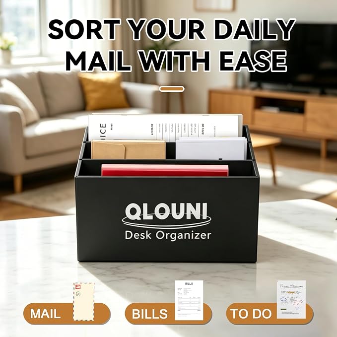 5 Pack Desktop Mail Organizer, 3-Compartment Stepped Mail Sorter for Desk, Letter Holder for Bills, Envelopes, Papers and Documents, Home Office, Reception, Entryway and Countertop, Dorms - Image 4