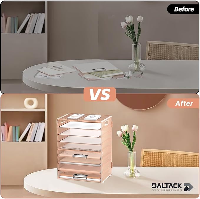 9-Tier Paper Organizer for Desk, Metal Letter Tray with Handles, Gold Rose | Desk File Organizer with Removable Trays for Sorting Files, Folders, Mail and Printer Paper at Home, School or Office - Image 5