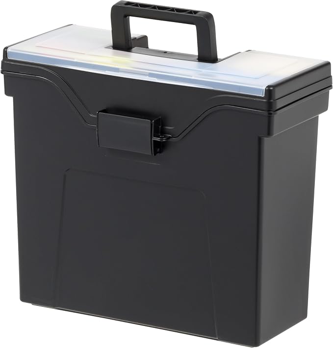 IRIS USA Slim Portable File Box Organizer with Lid, Letter Files, Black | Carry letter size files, folders and paperwork with a slim portable design and secure storage for everyday organization by IRISUSA