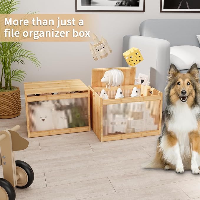 Bamboo Hanging File Organizer, Desktop File Box with Lids, 2 Pack, Natural | Removable Lid, Clear Acrylic Side Panels, 4 Hanging Folders Included, Helps Reduce Dust, Letter & Legal Size, Easy Assembly - Image 6