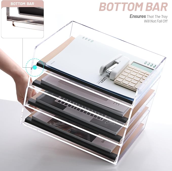 SANRUI Paper Organizer Letter Tray, 4-Pack Acrylic File Organizer, Clear | Stackable Desk Organizers, Paper Trays, Workspace Office Supplies Organizers for Office Classroom Home,12.4 x 8.86 x 10.4 in - Image 4