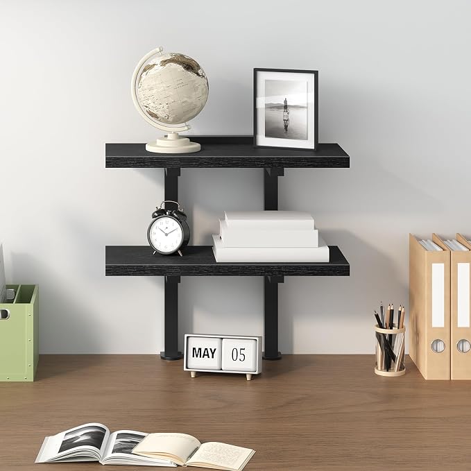 MAHANCRIS Clamp On Desk Organizer, 2-Tier Desktop Bookshelf, Adjustable Desk Storage Shelf, Metal Frame, for Office, Study and Game Room, Black DSBK3501 (Pack of 2) - Image 2