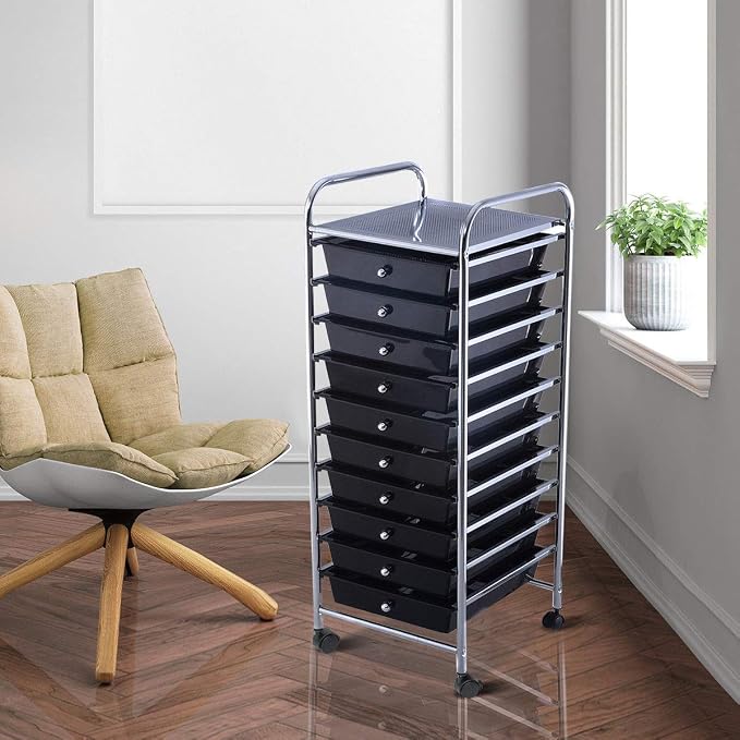 Giantex 10 Drawer Rolling Storage Cart Scrapbook Paper Office School Organizer (Black) - Image 4