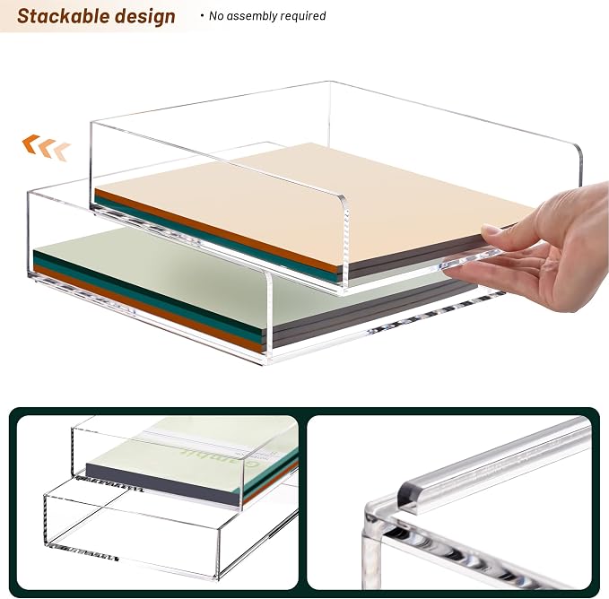 HeZone Paper Organizer Letter Tray, Clear Acrylic Paper Tray, School Teacher Office Supplies Organization, Stackable Desk File Organizer, Classroom Decor and Accessories-2 Pack… - Image 5