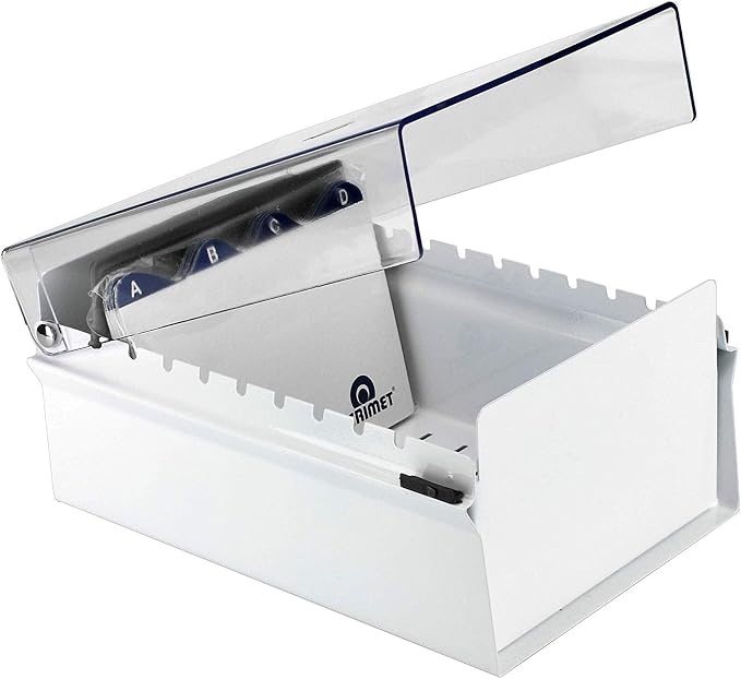Acrimet 4 x 6 Card File Holder Organizer Box Metal Base Heavy Duty (AZ Index Cards and Divider Included) (White Color with Clear Crystal Plastic Lid Cover) - Image 5
