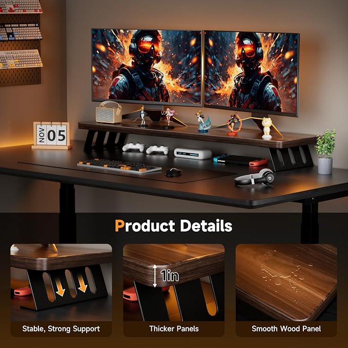 Monitor Stand Riser, 39 Inch Large Wood Monitor Stands for 2 Monitors | Desk Monitor Riser for Computer/Laptop/Printer/TV, Stand Riser up to 220 lbs - Image 2