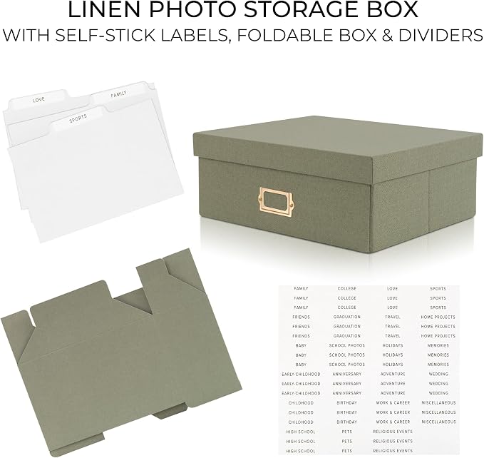 ZICOTO Decorative Photo Storage Box - Sturdy Linen Photo Organizer with Dividers is Perfect to Store Up to 1700 Pictures and 4x6 Photos - Portable Scrapbook Storage Containers with Lid - Image 9