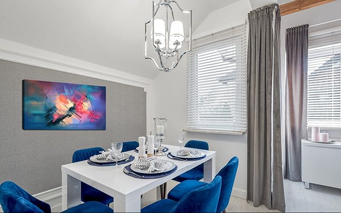 YYYYHPP YP0675 Canvas Wall Art Colorful abstract acrylic painting Wall Art Modern Art on Blue Background Picture Painting for Living Room Bedroom and Office Home Kitchen