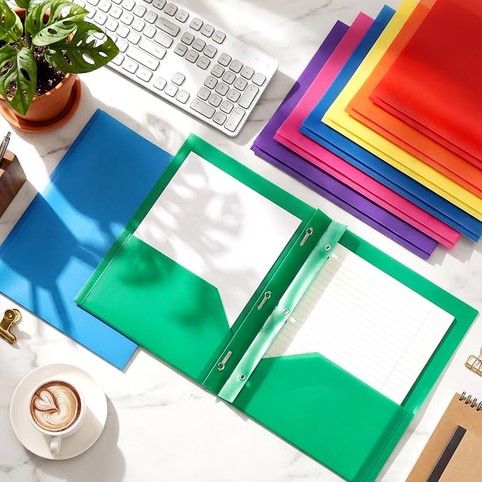Cholemy 132 Packs Pocket Folders with Prongs Heavy Duty Plastic Folder with Business Card Slot 3 Prong Fasteners for School Office (Cute) - Image 5