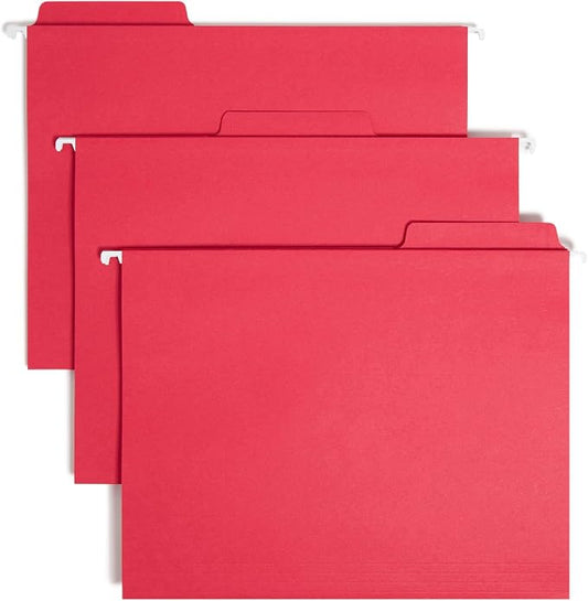 Smead FasTab Hanging File Folder, 1/3-Cut Built-in Tab, Letter Size, Red, 20 Count (64096) by SMEAD