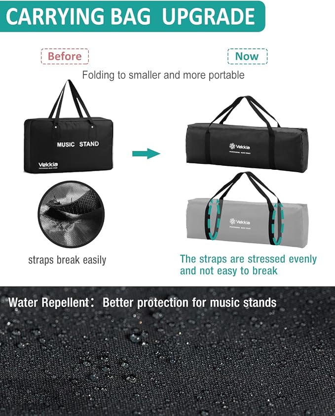 Vekkia 70 - inch Metal Professional Portable Perforated Sheet Music Stand | Folding Adjustable Holder/with Carrying Bag/Sturdy for Instrumental Performance, Band & Travel - Image 4