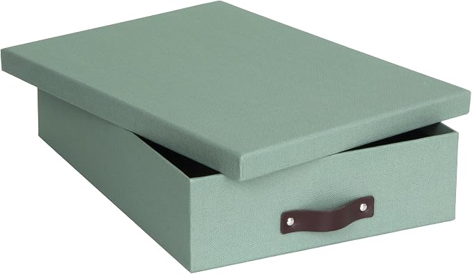 Bigso Oskar Canvas Fiberboard Document Letter Box for Important Paperwork A4 or Letter Size - Durable Keepsake Box with Lid and Leather Handle - 3.3in x 10.2in x 13.8in - Soft Teal - Image 3