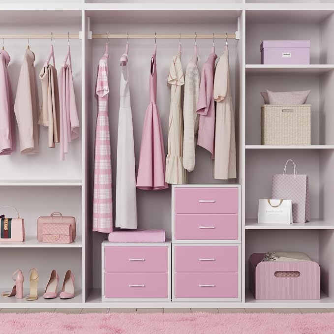BOLUO Stackable Closet Drawers for Clothes Organizers and Storage Fabric Pink 2 Drawer Dresser for Bedroom 2 Packs Modern Small - Image 2