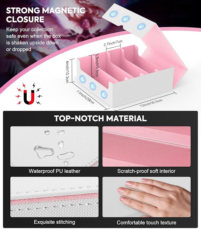 MoKo Trading Card Storage Box for MTG, 3000+ Card Organizer, Pink+White | MTG Deck Box, w/ 24 Colorful Dividers & 4 Card Supporters, MTG Card Storage for Magic Game, TCG, PTG Baseball and Sport Cards - Image 6