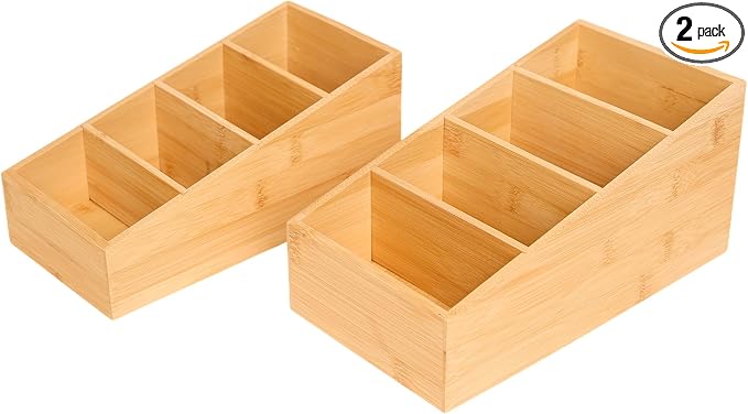 2 Pack Bamboo Snack Organizer, 4 Section | 360° Rotating, Art Supply Holder & Office Storage Caddy, For Colored Pencils, Crayons, Paintbrushes by Saparim