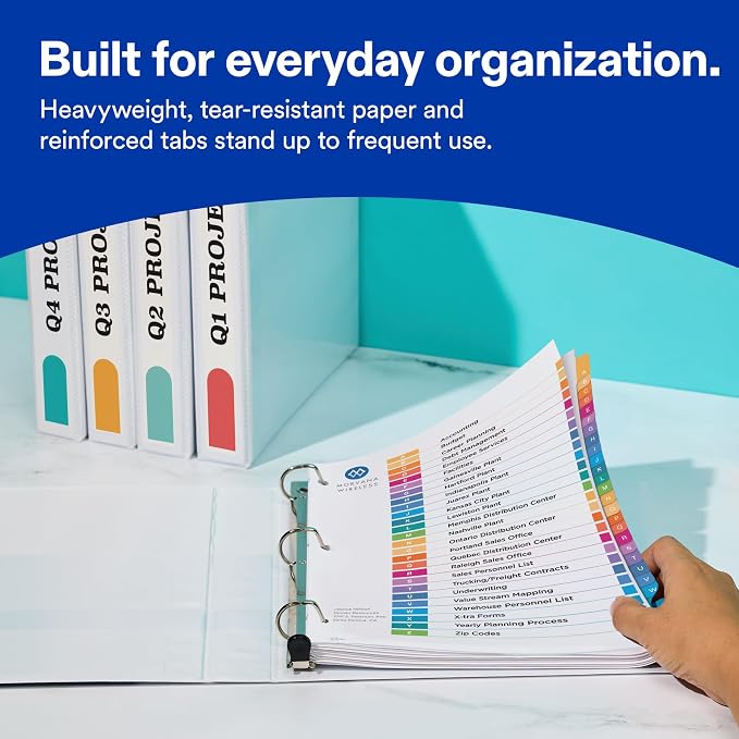 Avery A-Z Dividers for 3 Ring Binders, 26 Tabs per Set, Customizable Table of Contents, Multicolor Tabs, Great for Organizing Reports, Projects, and More (3 Sets of 44225) - Image 5