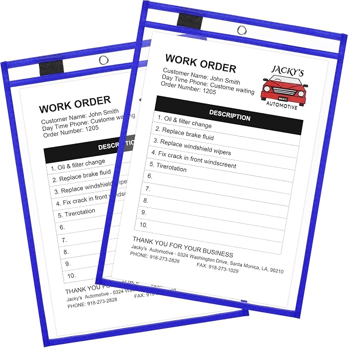 Nezyo Dry Erase Pockets Plastic Job Ticket Holders Shop Holder Order Pockets Clear Sleeves Tickets Folders Plastic Sleeves Paper Teacher Supplies for Classroom(14 x 10 in,Blue,50 Pcs) - Image 8