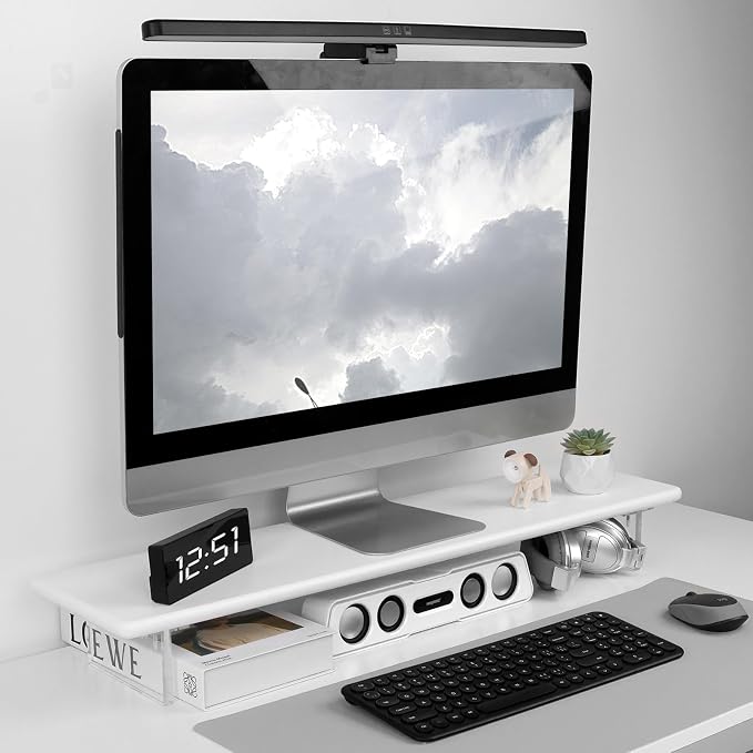 Bamboo Monitor Stand Riser, Natural Desk Shelf with Acrylic Legs | 31.5-Inch Wide, 3.3-Inch Clearance, Fits Monitor, Laptop, Printer and Speakers for Small Desks - Image 7
