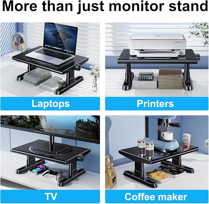 Monitor Stand Riser for Desk,360°Rotation Freely Height Adjustable by Knob,4.4-5.8 Inches,Ergonomic Monitor Stand Mount, Desktop Monitor Stand Riser for Computer,Laptop,Printer,Tv,Black - Image 6