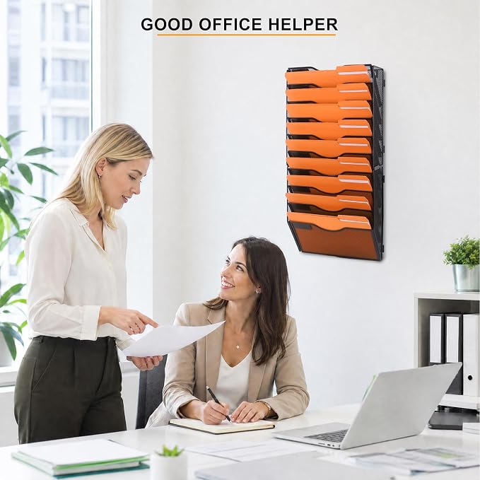 COSYAWN 10 Tier Mesh Hanging Wall File Organizer, Wall Mounted Mail Paper Document Folder Holder for Office Home School, Black - Image 6