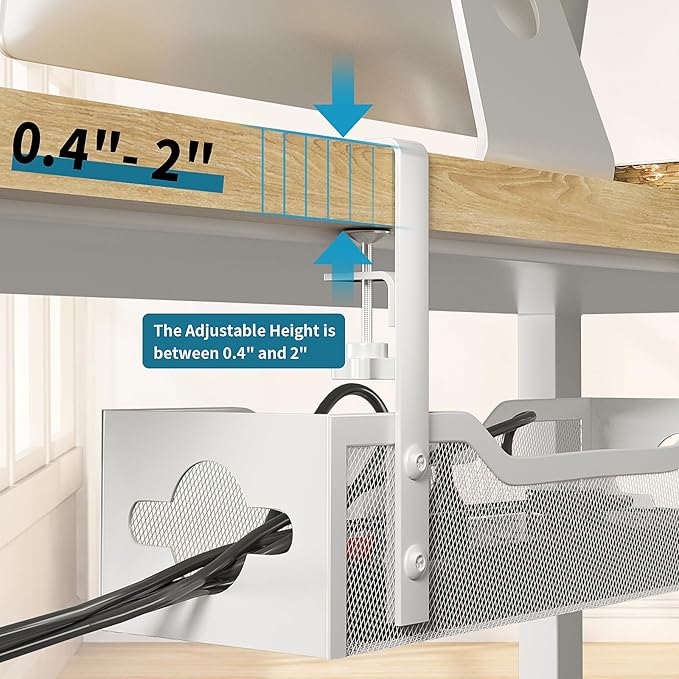 Under Desk Cable Management Tray 2 Pack, No Drill Cable Organizer With Clamp for Standing Desk, Easy to Install Cord Management System, No Damage Wire Organizer - Image 3