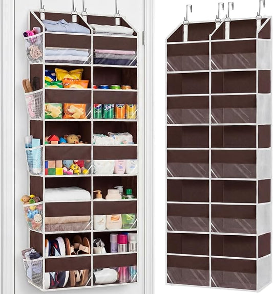 Over the Door Organizer 5 Tiers, Extra Large Behind Door Storage of 10 Compartments, 80 lbs Weight Capacity Over Door Organizer, Door Hanging Organizer for Closet, Diaper Organizer (Brown) by Ofiray-home