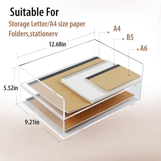 2 Pack Acrylic Paper Tray Organizer for Desk Clear File Organizer,Acrylic Desk Organizers and Accessories Sorter,Perfect for File Paper, Ipad, Letter, A4 Office File, Books, Notes. - Image 3