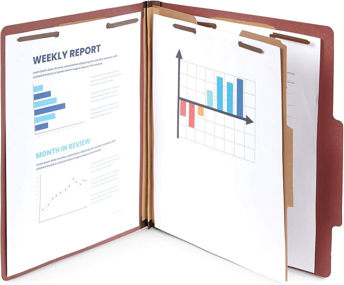 Blue Summit Supplies 30 Brick Red Classification Folders, 1 Divider, Letter | Heavy duty 25pt pressboard, 1 divider, 4 partitions, 2 in expansion, 2 prong, medical, law and office files - Image 5