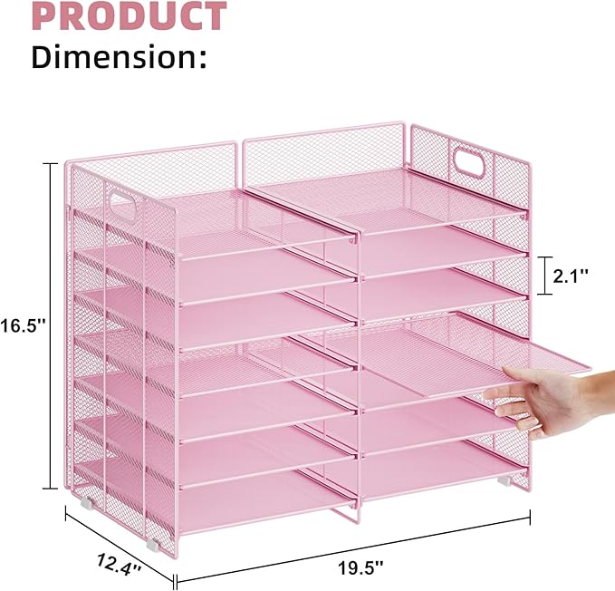 Marbrasse Desktop Literature Organizer, 12 Compartments Mesh Paper Organizer Desk Organizers, Adjustable File Sorter Mail Center Paper Storage Cabinet Classroom Mailbox for Office Home School, Pink - Image 3