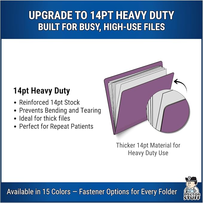 Purple File Folders, Doctor Stuff, Letter Size Reinforced End Tab Folder with 2" Bonded Fastener on Inside Back, 14 pt Stock, Box of 50 - Image 4