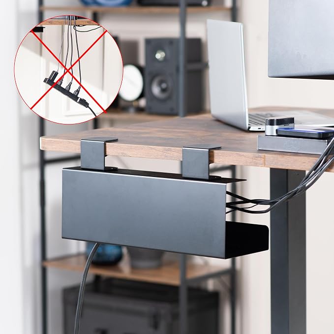 VIVO No Drill Clamp-on 17 inch Power Strip Cable Management Tray, Under Standing Desk Steel Cord Organizer, Black, DESK-CM6L-B - Image 6