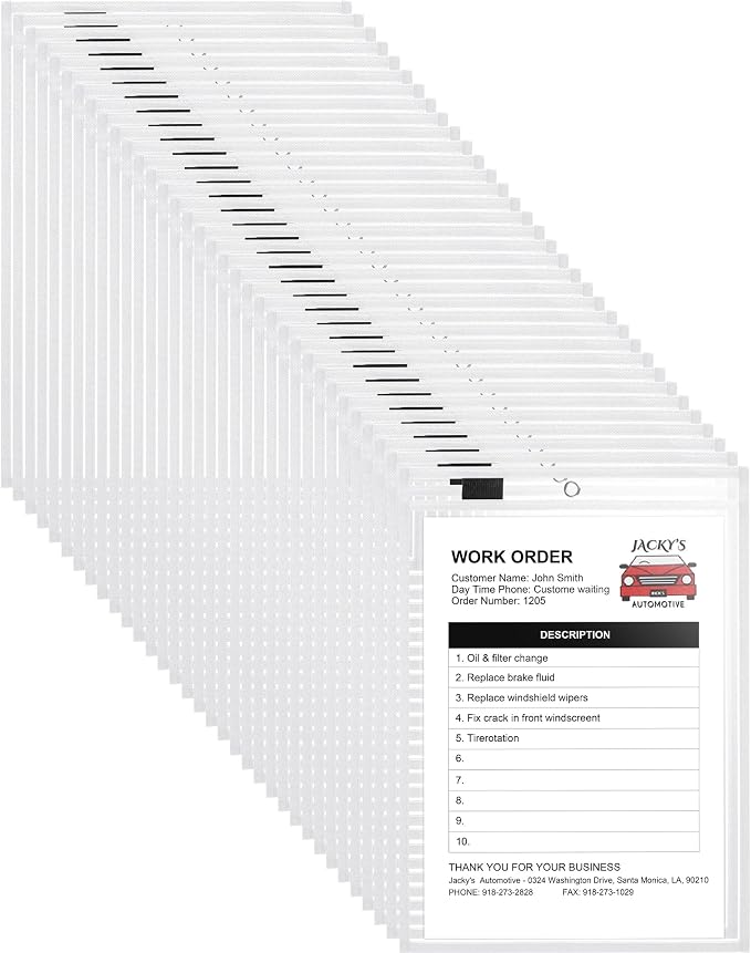 Nezyo Dry Erase Pockets Plastic Job Ticket Holders Shop Holder Order Pockets Clear Sleeves Tickets Folders Plastic Sleeves Paper Teacher Supplies for Classroom(14 x 10 in,White,50 Pcs) by Nezyo