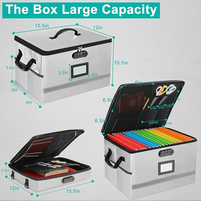 EXLIFBAG 2 Layer File Box with Lock, Portable Document Organizer Box with Handle, Fireproof File Box for Home Office, Legal File Organizer Storage - Image 3