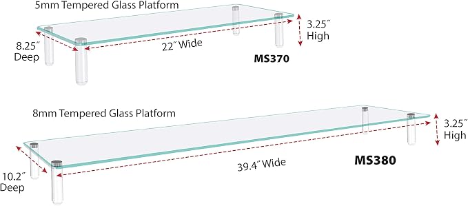 Kantek Extra-Wide Glass Monitor Riser with 8mm Tempered Glass Platform and 60-Pound Capacity, Clear Glass (MS380), 3.3" x 39.4" x 10.2" - Image 2