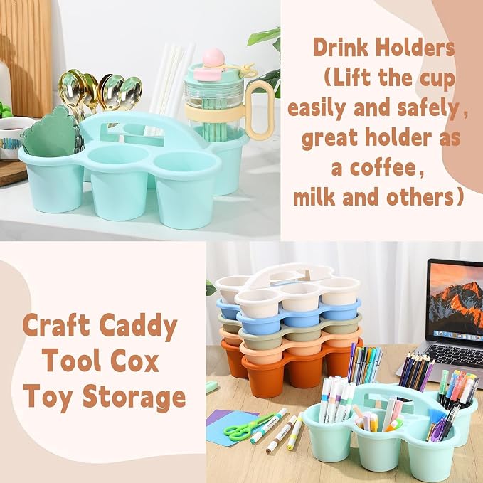 6 Pack Classroom Caddy Organizer with Handle Morandi Plastic Table Caddy Drink Cup Caddies Holder 12×9×3.5 Inches Storage School Supplies 6 Compartments for Table Crayon Pencil Cup Marker Craft - Image 5