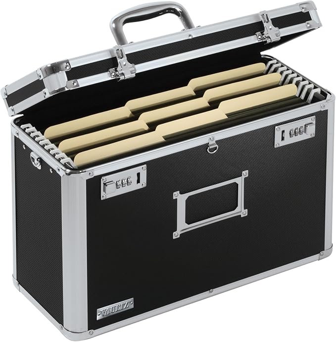 Vaultz File Organizer Storage Box - 14 x 7.25 x 12 Inch Legal Size, Portable Locking Storage Totes with Dual Combination Locks for Filing Office Documents - Black | Dual combination locks for added security, portable design for filing office documents,... by Vaultz