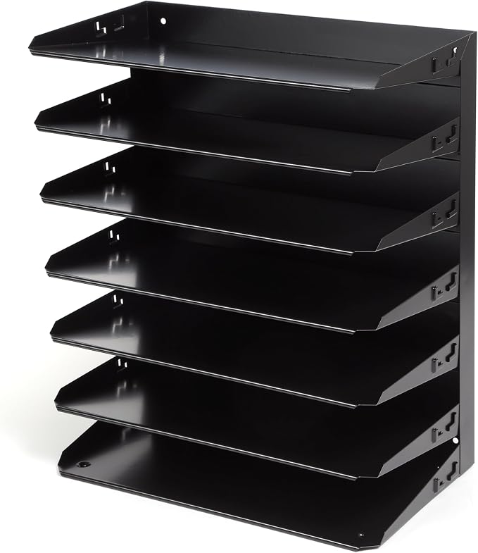 Huron Desktop Horizontal 7-Slot Legal File Binder Organizer Storage Letter Tray, Black Commercial Grade Steel - Image 4