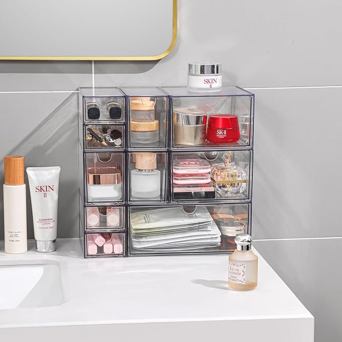 Stackable Storage, Clear Plastic Drawer Storage With 10 Drawers, 4 Different Sizes, Suitable For Desktop, Candy boxesunnels, Cosmetics, Stationery, Jewelry and Organization - Image 5