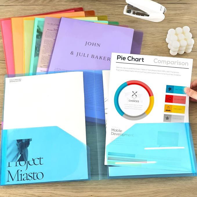 EOOUT Clear Folders with 2 Pockets, 24pcs Plastic Pocket Folders for Office Students and School, Letter Size, A4 Size, 8 Assorted Colors - Image 6