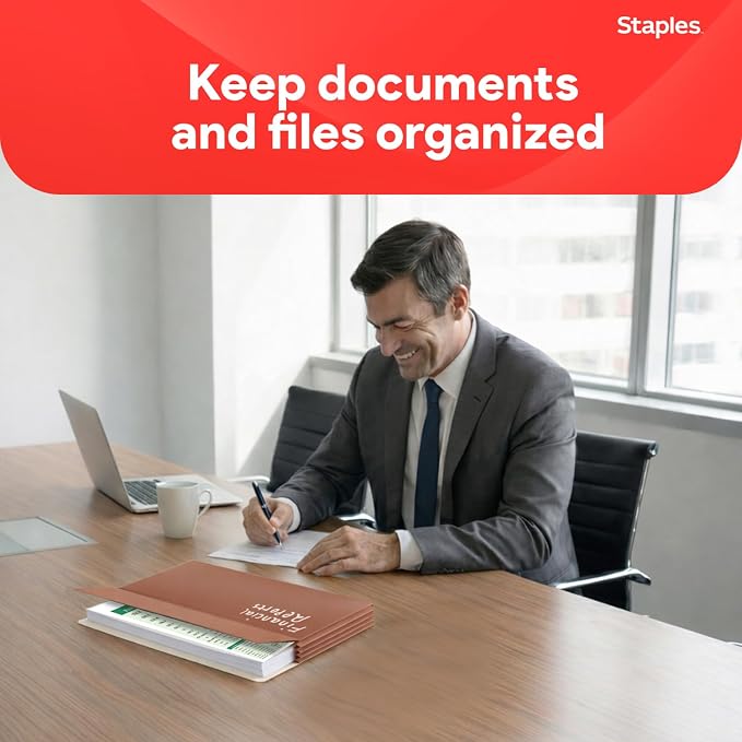 Staples Reinforced File Pocket, 3.5" Expansion, Letter Size, Brown, 25/Box (ST418293) | Heavy-duty brown accordion files for bulky document organization. - Image 5