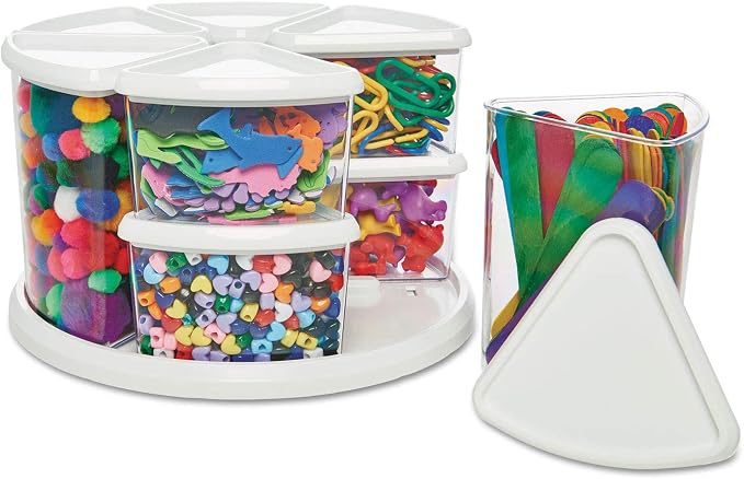 Deflecto Rotating Carousel Craft Organizer, 9-Canister, Includes 3" and 6" Canisters, Removable, Clear, Lids - Image 4