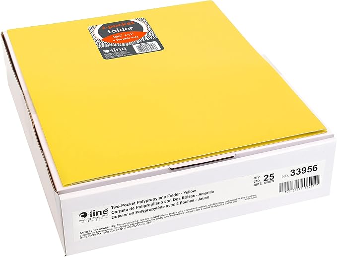 C-Line Two-Pocket Heavyweight Poly Portfolio, For Letter Size Papers, Includes Business Card Slot, 1 Case of 25 Portfolios, Yellow (33956-25) - Image 4