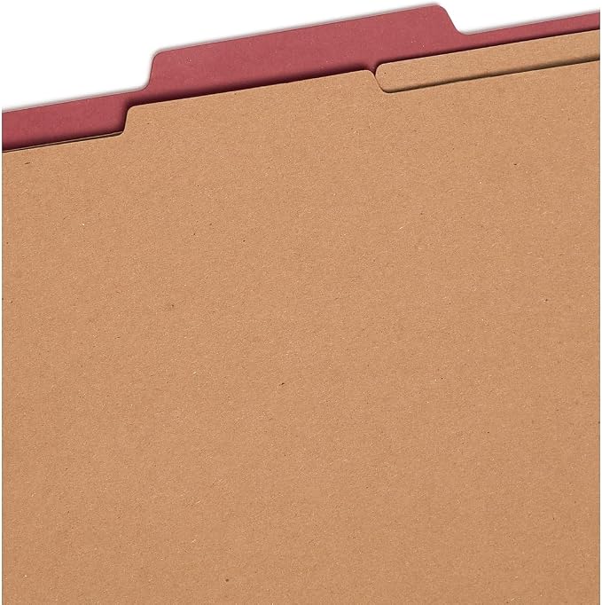 Smead 100% Recycled Pressboard Classification File Folder, 2 Dividers, 2" Expansion, Letter Size, Red, 10 per Box (14024) - Image 4