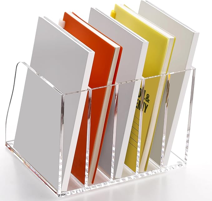 SANRUI Acrylic Desk Magazine Holder File Organizer Sorter,5 Slot Clear | B5 Size, Vertical Workspace Document Sorters, Folder Rack for Office Accessories Organization Storage - Image 8