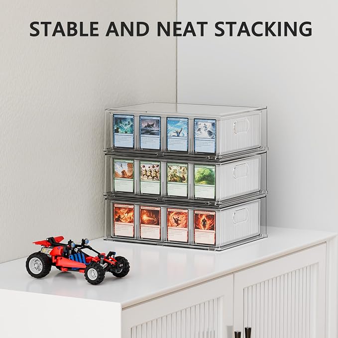 Trading Card Storage Box, Clear Large Storage Organizer Holds 6400 Cards | Pull-Out Drawer with Foam Inserts, 4-Row or 12-Grid Layout and Front Display Case for TCG, MTG and Sports Cards (2-Pack) - Image 6