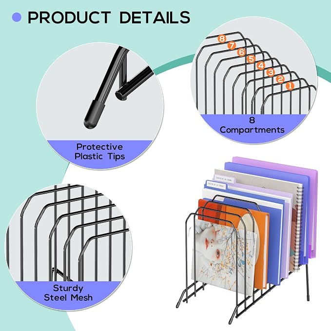 Gawerk Incline Metal Desk File Organizer with 8-Section 4 Pack - Image 5