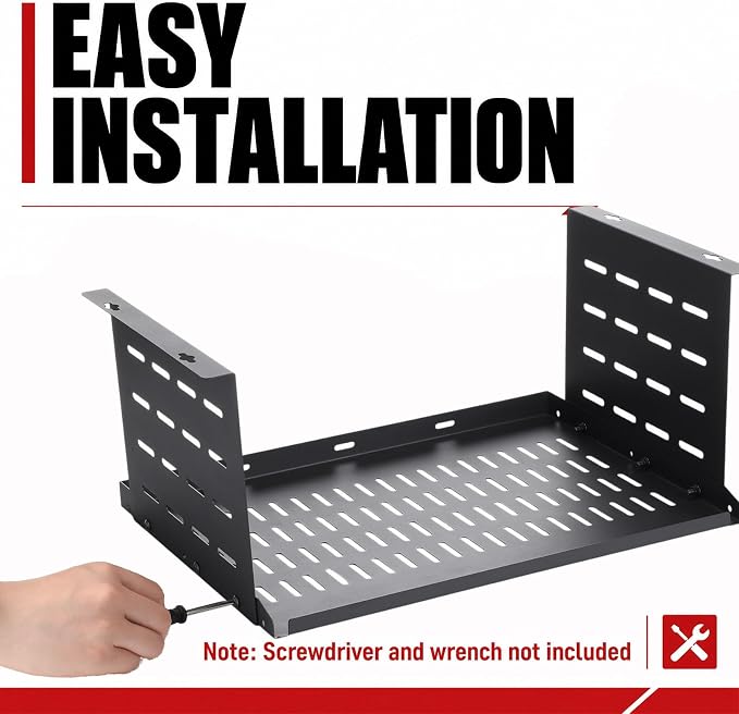 Under Desk Computer Mount for Small Form Factor Sff Computers and Pcs, Using Space 16.7" x H 8" x D 12" Mount Shelf Organizer for Office Home Workstation Gaming Stand up Desk - Image 5