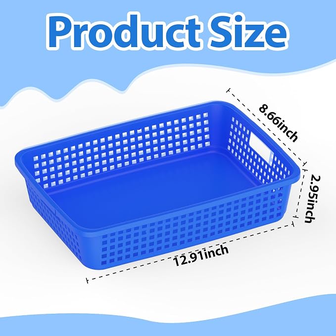 8 Pack Classroom Storage Baskets 15''x10''x3'' Large Plastic Paper Trays with Handle Letter Size A4 Paper Toy Basket Turn in Trays for Library Office Desk Drawer Organizing (8, Bright Color) - Image 2