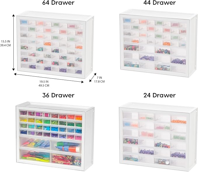IRIS USA 64-Drawer Screw Organizer, Hardware Storage, Made in USA, White | Wall mountable, Stackable, Art & Craft Supplies, Beads, Gem Stones, Building Bricks, Garage Tool Storage - Image 8